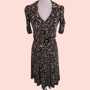 Nanette Lapore Vintage Brown/White/Tan Print Short Sleeve Waisted Dress 2